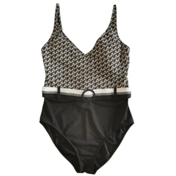 Bleu Rod Beattie Belted Black And White One Piece Swimsuit - Sz 12 - Picture 2 of 7